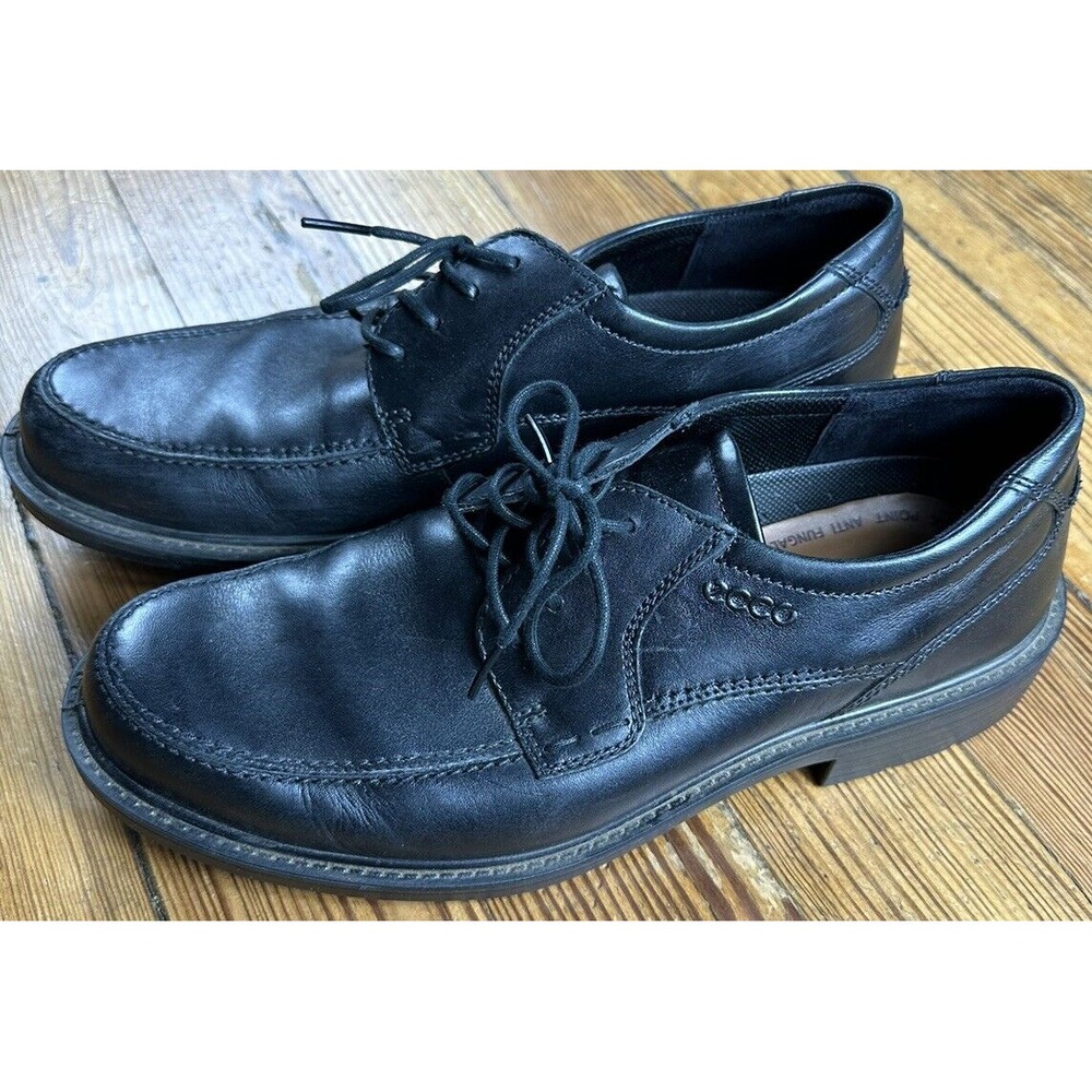 ecco Men's 42 (8-8.5) Boston Lace-up Black Leather Moc-toe Derby‎ Dress Oxfords